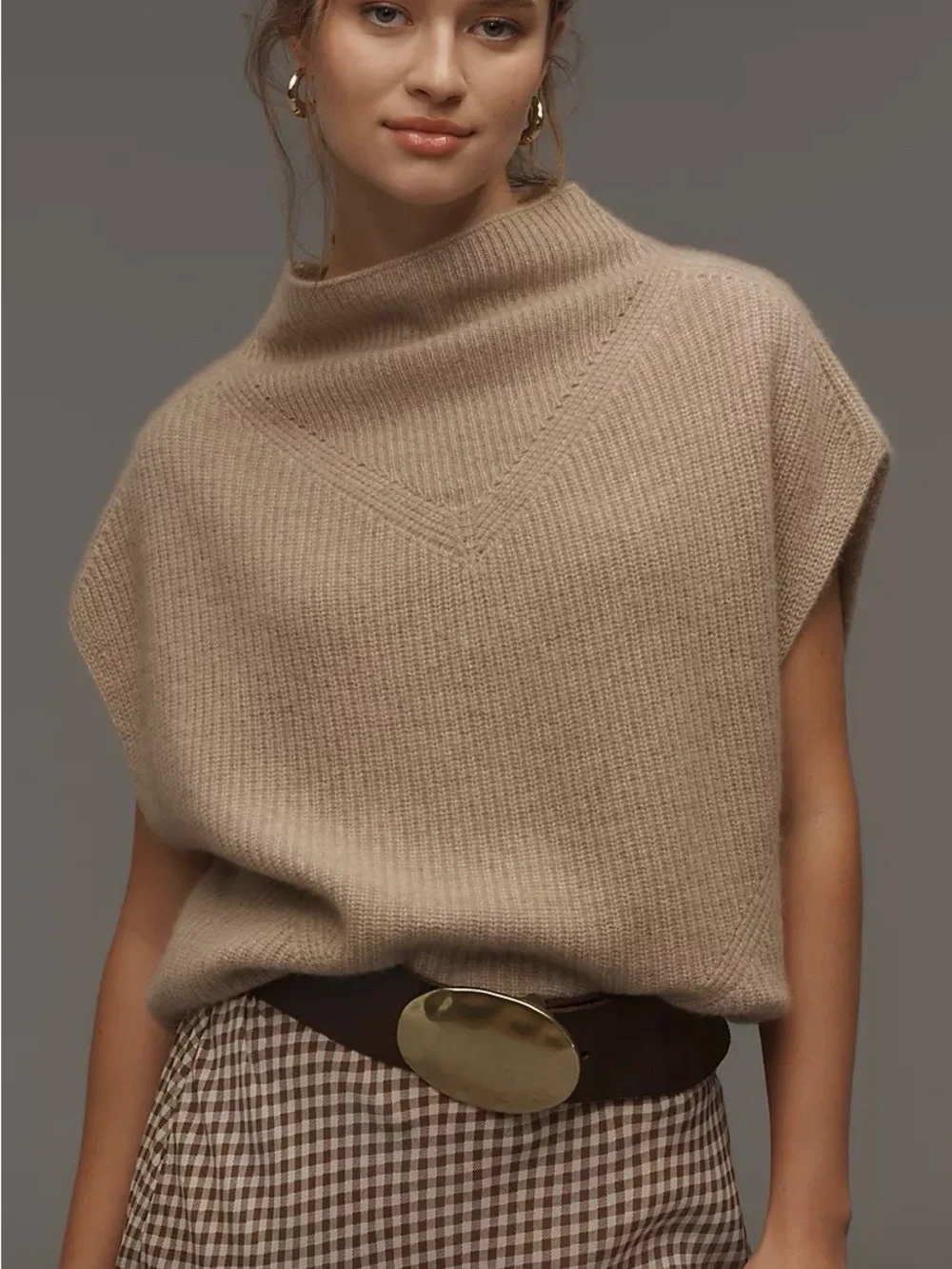 Anthropologie Beige 100% Cashmere Enza Poncho Vest. NWOT. - Picture 2 of 5